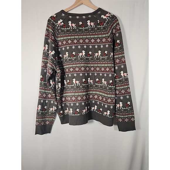 Disney Parks Ugly Christmas Sweater Mickey Mouse Reindeer Sleigh Fair Isle Men L - Picture 7 of 12